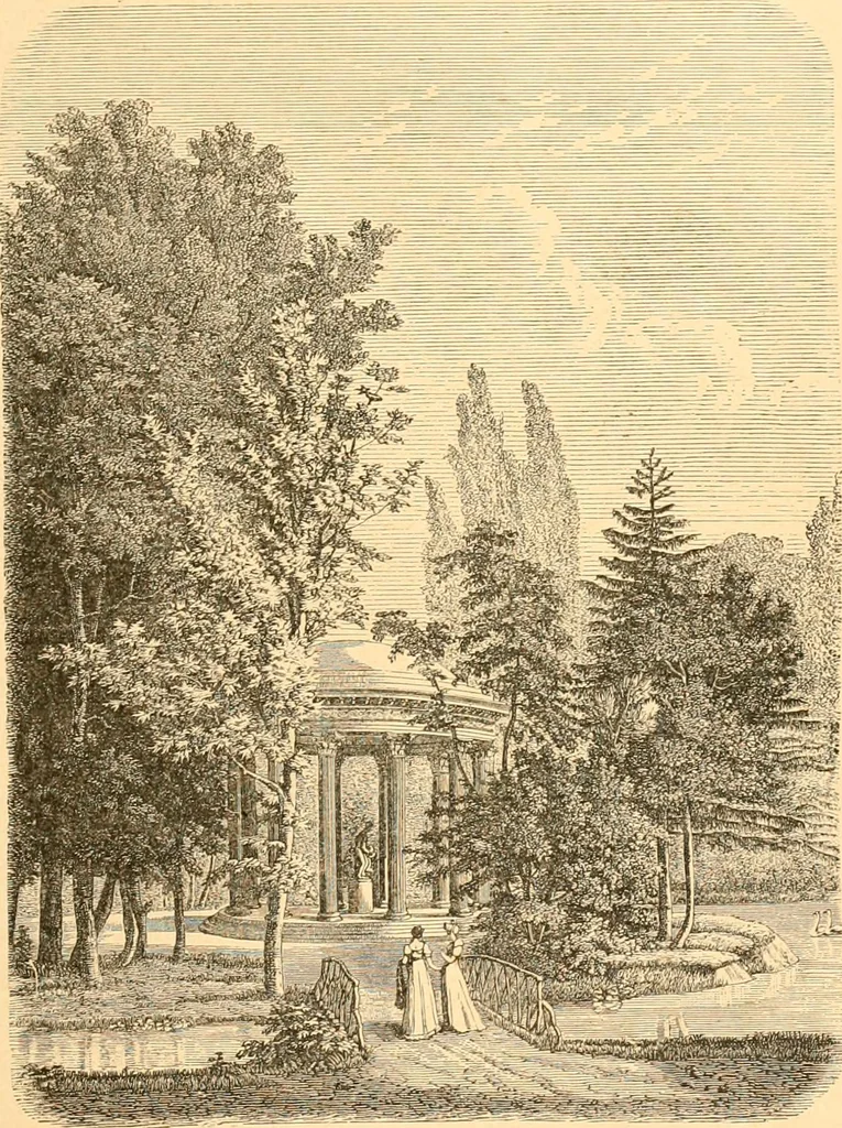An illustration from L'art des jardins. Parcs--jardins--promenades--étude historique--principles de la composition des jardins--plantations--décoration pittoresque et artistique des parcs et jardins publics; traité pratique et didactique, 1886, leaf 202