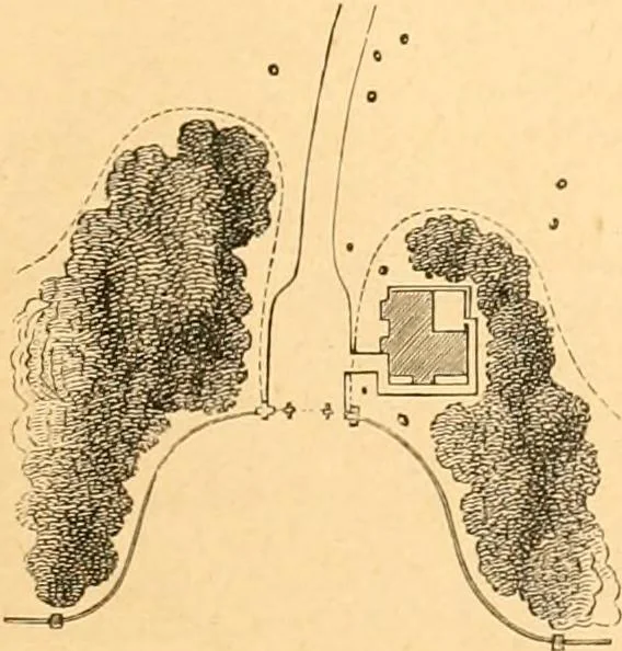 An illustration from L'art des jardins. Parcs--jardins--promenades--étude historique--principles de la composition des jardins--plantations--décoration pittoresque et artistique des parcs et jardins publics; traité pratique et didactique, 1886, leaf 204