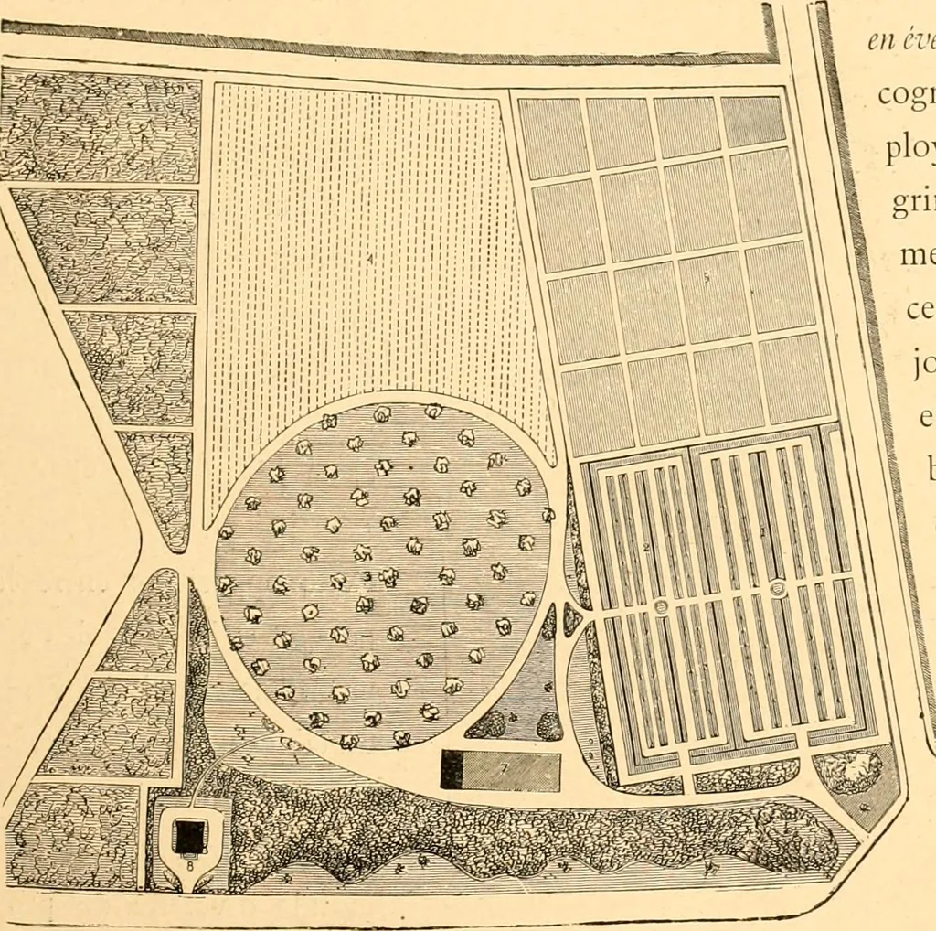 An illustration from L'art des jardins. Parcs--jardins--promenades--étude historique--principles de la composition des jardins--plantations--décoration pittoresque et artistique des parcs et jardins publics; traité pratique et didactique, 1886, leaf 250