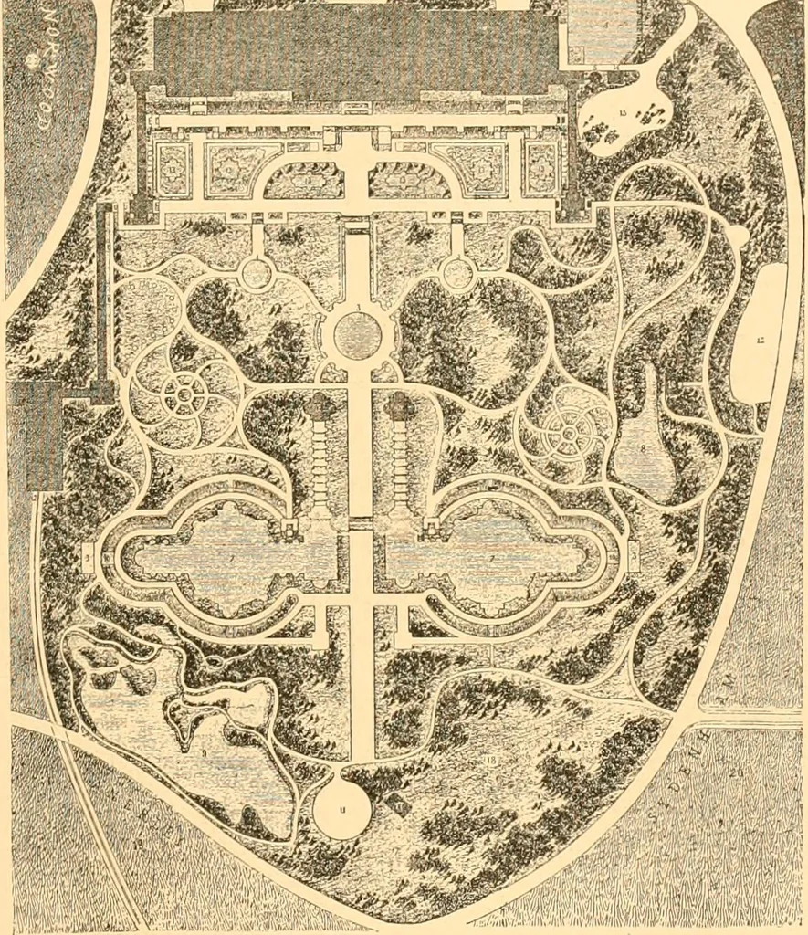 An illustration from L'art des jardins. Parcs--jardins--promenades--étude historique--principles de la composition des jardins--plantations--décoration pittoresque et artistique des parcs et jardins publics; traité pratique et didactique, 1886, leaf 280