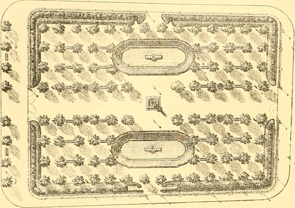 An illustration from L'art des jardins. Parcs--jardins--promenades--étude historique--principles de la composition des jardins--plantations--décoration pittoresque et artistique des parcs et jardins publics; traité pratique et didactique, 1886, leaf 283