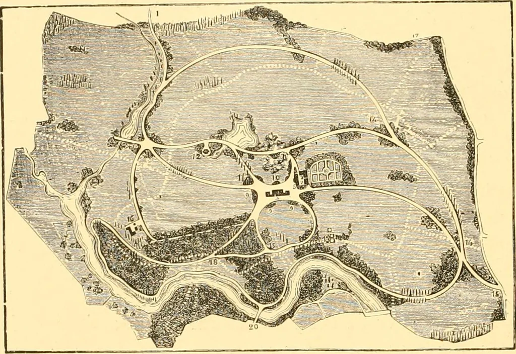 An illustration from L'art des jardins. Parcs--jardins--promenades--étude historique--principles de la composition des jardins--plantations--décoration pittoresque et artistique des parcs et jardins publics; traité pratique et didactique, 1886, leaf 311
