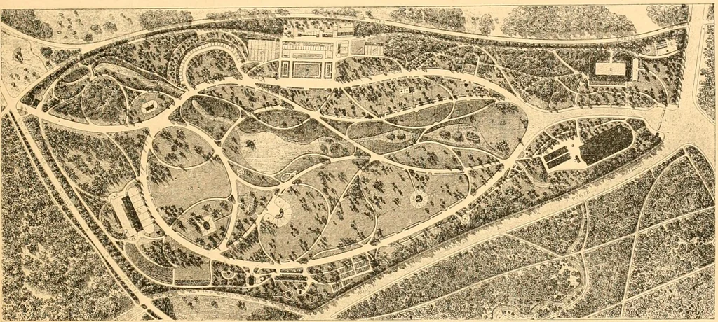 An illustration from L'art des jardins. Parcs--jardins--promenades--étude historique--principles de la composition des jardins--plantations--décoration pittoresque et artistique des parcs et jardins publics; traité pratique et didactique, 1886, leaf 328