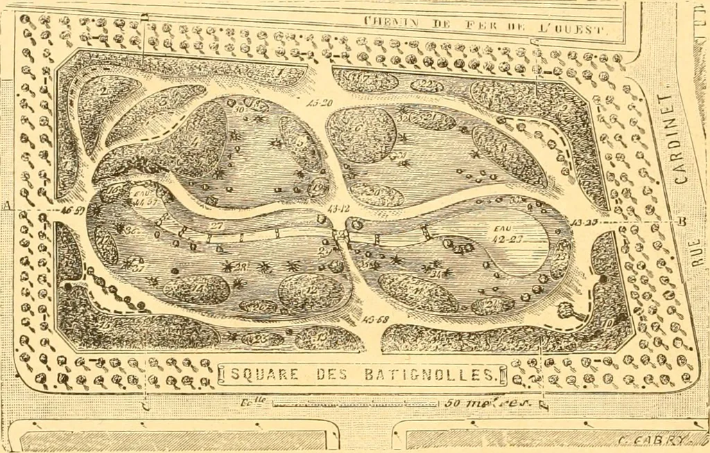 An illustration from L'art des jardins. Parcs--jardins--promenades--étude historique--principles de la composition des jardins--plantations--décoration pittoresque et artistique des parcs et jardins publics; traité pratique et didactique, 1886, leaf 343