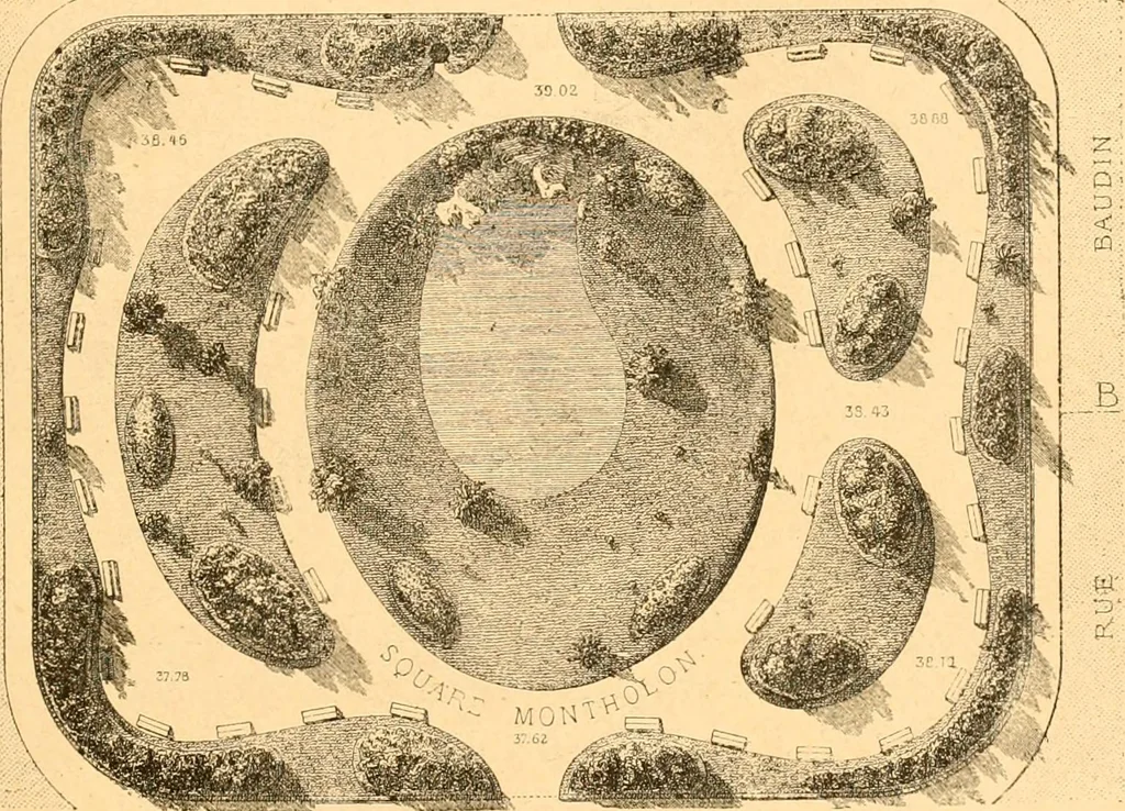 An illustration from L'art des jardins. Parcs--jardins--promenades--étude historique--principles de la composition des jardins--plantations--décoration pittoresque et artistique des parcs et jardins publics; traité pratique et didactique, 1886, leaf 344