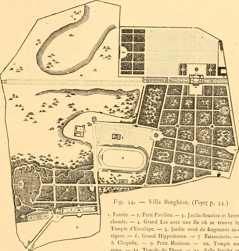 An illustration from L'art des jardins. Parcs--jardins--promenades--étude historique--principles de la composition des jardins--plantations--décoration pittoresque et artistique des parcs et jardins publics; traité pratique et didactique, 1886, leaf 60