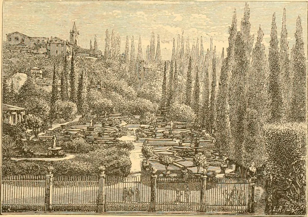 An illustration from L'art des jardins. Parcs--jardins--promenades--étude historique--principles de la composition des jardins--plantations--décoration pittoresque et artistique des parcs et jardins publics; traité pratique et didactique, 1886, leaf 62