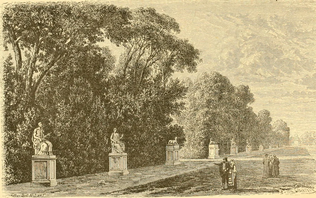 An illustration from L'art des jardins. Parcs--jardins--promenades--étude historique--principles de la composition des jardins--plantations--décoration pittoresque et artistique des parcs et jardins publics; traité pratique et didactique, 1886, leaf 73