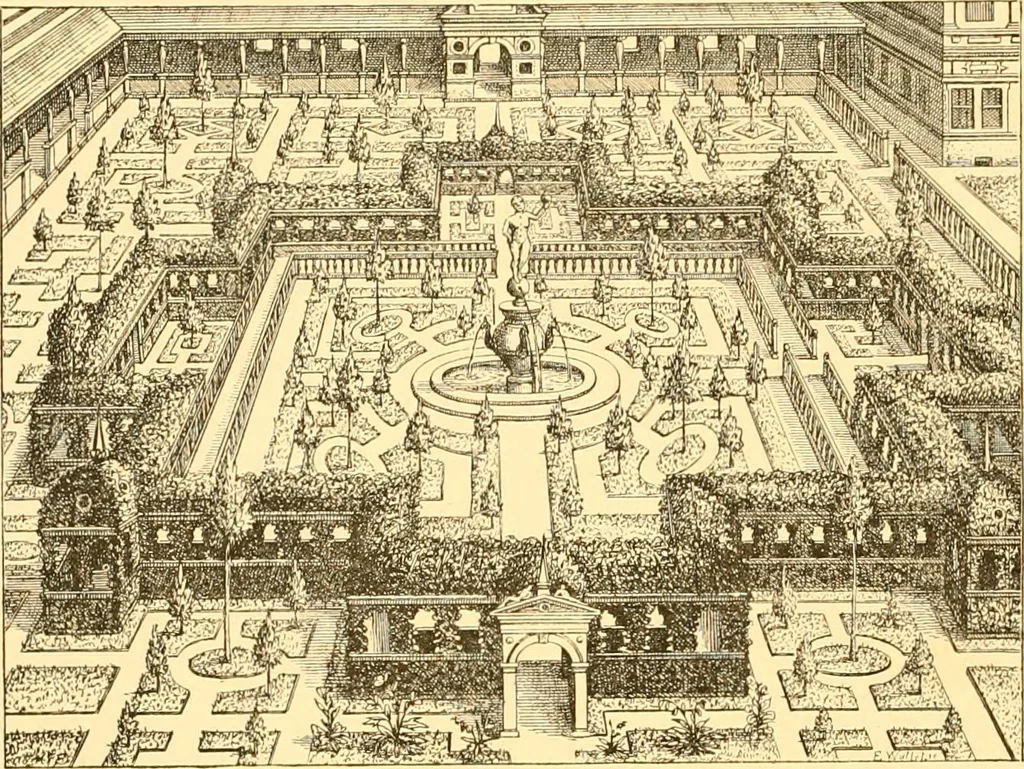 An illustration from L'art des jardins. Parcs--jardins--promenades--étude historique--principles de la composition des jardins--plantations--décoration pittoresque et artistique des parcs et jardins publics; traité pratique et didactique, 1886, leaf 83