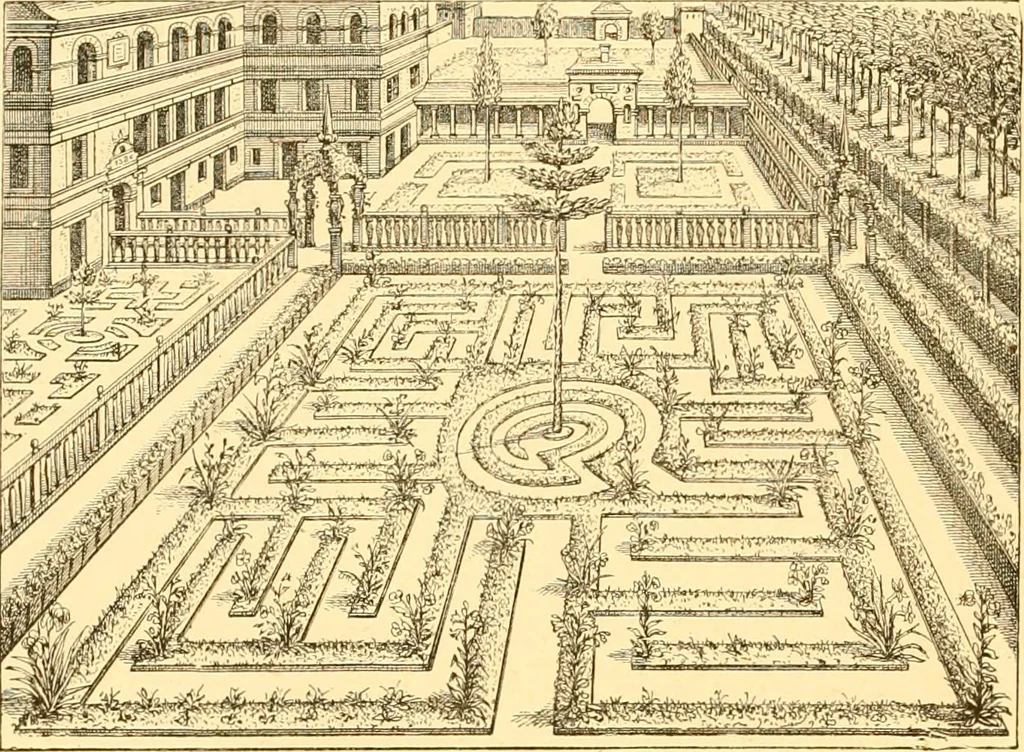 An illustration from L'art des jardins. Parcs--jardins--promenades--étude historique--principles de la composition des jardins--plantations--décoration pittoresque et artistique des parcs et jardins publics; traité pratique et didactique, 1886, leaf 87