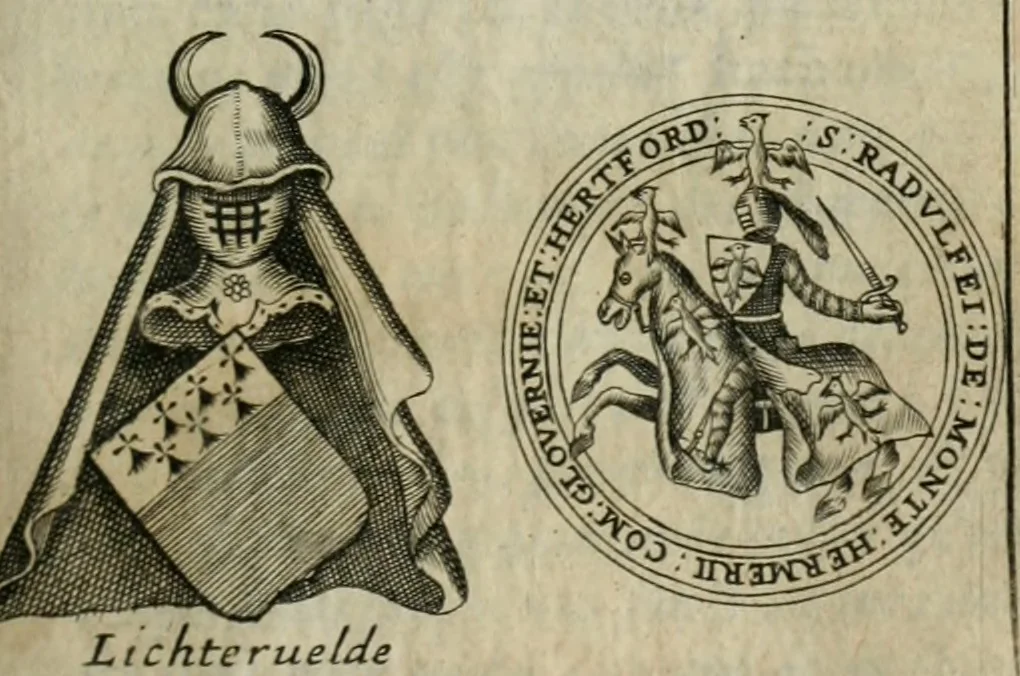An illustration from L'art du blason justifié, ou, Les preuves du véritable art du blason ... : avec la méthode abbrégée des principes héraldiques, 1661, leaf 222