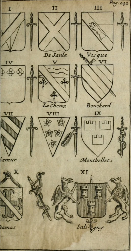 An illustration from L'art du blason justifié, ou, Les preuves du véritable art du blason ... : avec la méthode abbrégée des principes héraldiques, 1661, leaf 286