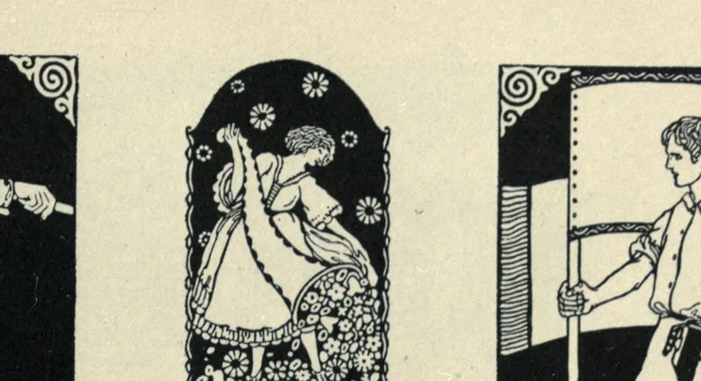 An illustration from L'art du livre; étude sur quelques-uns des dernières créations en typographie, ornamentation de textes, et reliure, exécutées en Europe et en Amérique, 1914, leaf 239
