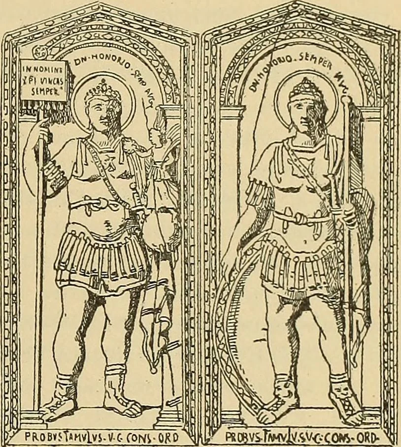 An illustration from L'arte nell'industria : lavori di legno e pastiglia, lavori di metallo, lavori di pietra, marmo, alabastro, ceramica, musaico, vetro, lavori di osso e avorio, lavori tessili, carte da parati e cuoi decorati, ricami, pizzi, cartelloni, stampe, ecc., 1907, leaf 110