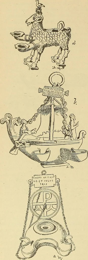 An illustration from L'arte nell'industria : lavori di legno e pastiglia, lavori di metallo, lavori di pietra, marmo, alabastro, ceramica, musaico, vetro, lavori di osso e avorio, lavori tessili, carte da parati e cuoi decorati, ricami, pizzi, cartelloni, stampe, ecc., 1907, leaf 129