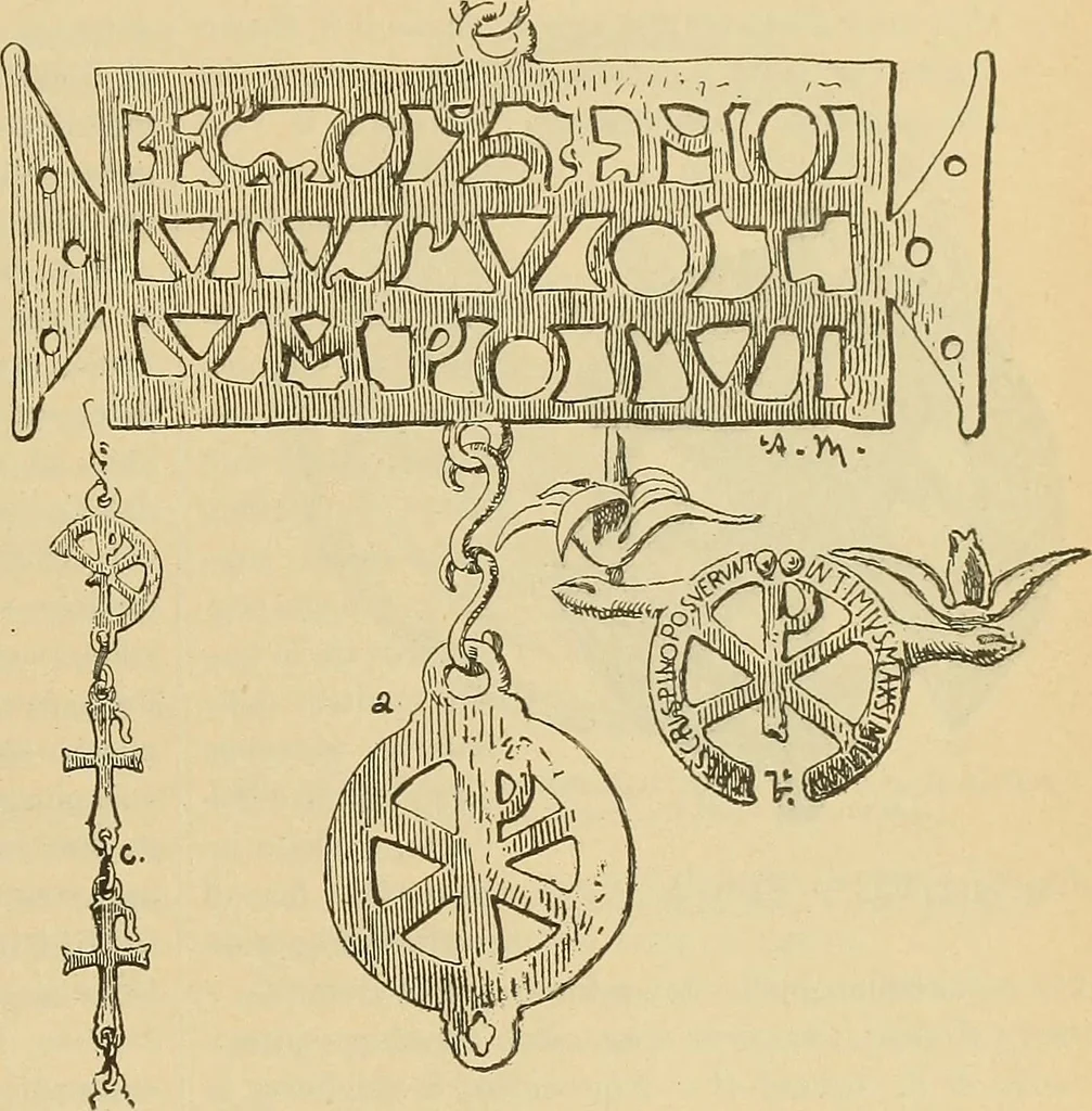An illustration from L'arte nell'industria : lavori di legno e pastiglia, lavori di metallo, lavori di pietra, marmo, alabastro, ceramica, musaico, vetro, lavori di osso e avorio, lavori tessili, carte da parati e cuoi decorati, ricami, pizzi, cartelloni, stampe, ecc., 1907, leaf 132