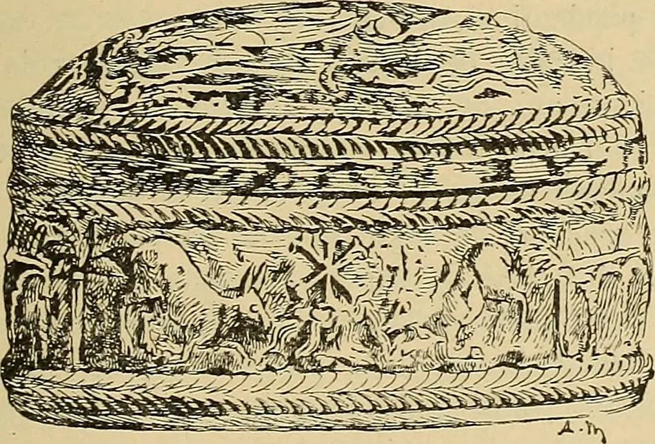 An illustration from L'arte nell'industria : lavori di legno e pastiglia, lavori di metallo, lavori di pietra, marmo, alabastro, ceramica, musaico, vetro, lavori di osso e avorio, lavori tessili, carte da parati e cuoi decorati, ricami, pizzi, cartelloni, stampe, ecc., 1907, leaf 144
