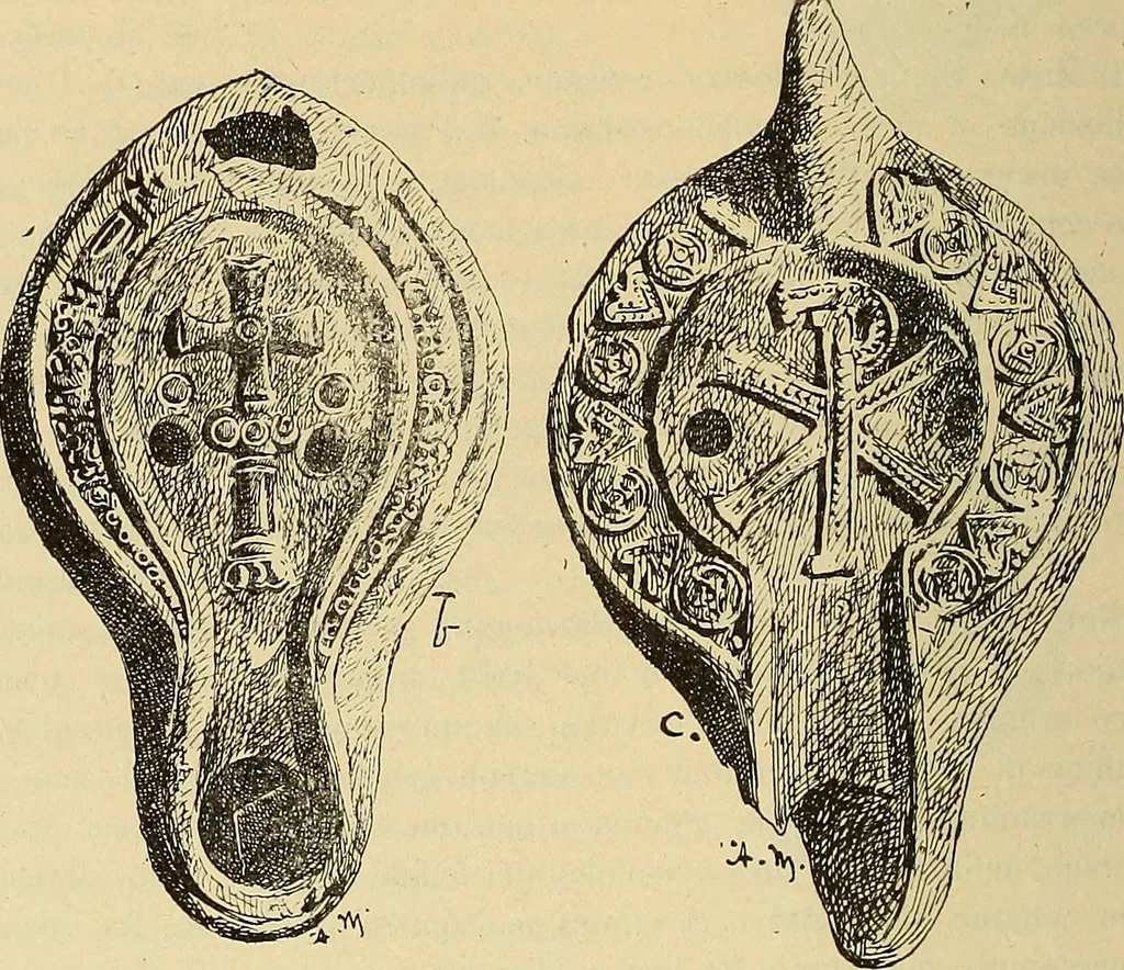 An illustration from L'arte nell'industria : lavori di legno e pastiglia, lavori di metallo, lavori di pietra, marmo, alabastro, ceramica, musaico, vetro, lavori di osso e avorio, lavori tessili, carte da parati e cuoi decorati, ricami, pizzi, cartelloni, stampe, ecc., 1907, leaf 153