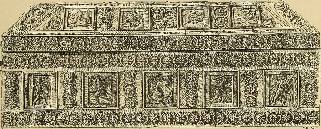 An illustration from L'arte nell'industria : lavori di legno e pastiglia, lavori di metallo, lavori di pietra, marmo, alabastro, ceramica, musaico, vetro, lavori di osso e avorio, lavori tessili, carte da parati e cuoi decorati, ricami, pizzi, cartelloni, stampe, ecc., 1907, leaf 166