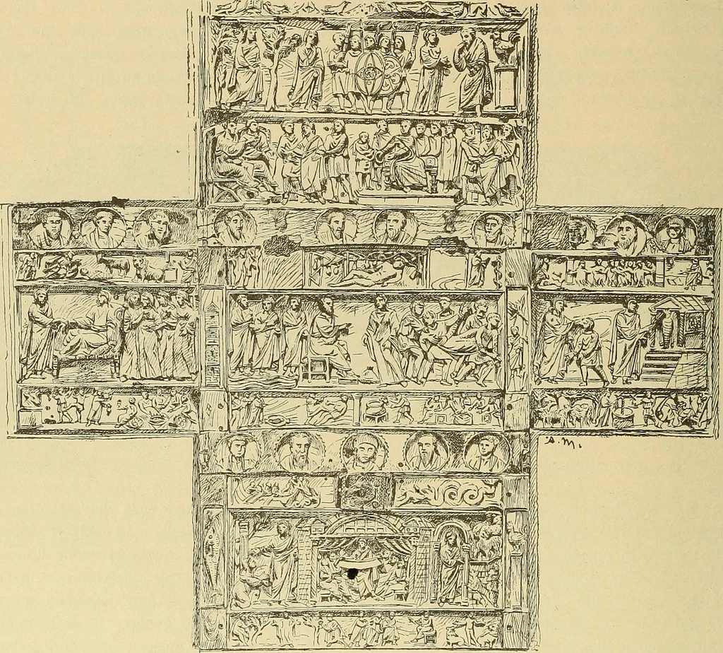An illustration from L'arte nell'industria : lavori di legno e pastiglia, lavori di metallo, lavori di pietra, marmo, alabastro, ceramica, musaico, vetro, lavori di osso e avorio, lavori tessili, carte da parati e cuoi decorati, ricami, pizzi, cartelloni, stampe, ecc., 1907, leaf 167