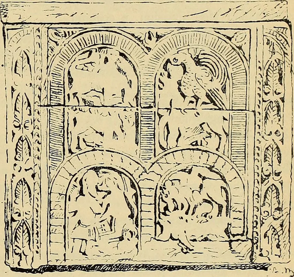 An illustration from L'arte nell'industria : lavori di legno e pastiglia, lavori di metallo, lavori di pietra, marmo, alabastro, ceramica, musaico, vetro, lavori di osso e avorio, lavori tessili, carte da parati e cuoi decorati, ricami, pizzi, cartelloni, stampe, ecc., 1907, leaf 178
