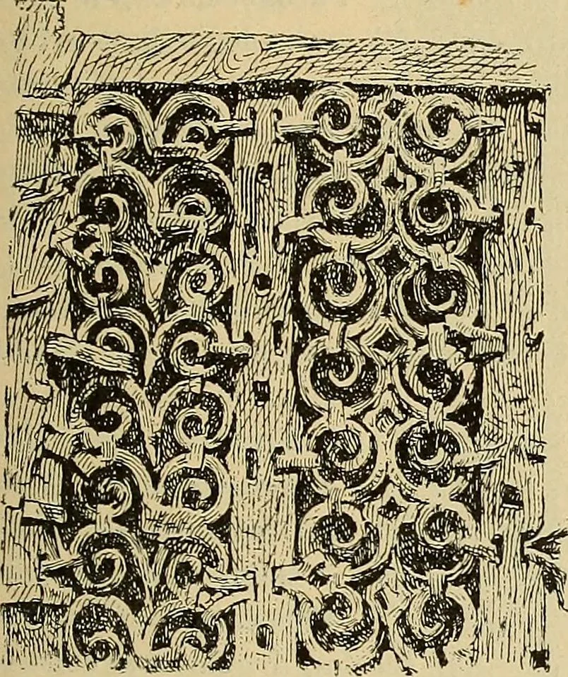 An illustration from L'arte nell'industria : lavori di legno e pastiglia, lavori di metallo, lavori di pietra, marmo, alabastro, ceramica, musaico, vetro, lavori di osso e avorio, lavori tessili, carte da parati e cuoi decorati, ricami, pizzi, cartelloni, stampe, ecc., 1907, leaf 184