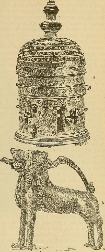 An illustration from L'arte nell'industria : lavori di legno e pastiglia, lavori di metallo, lavori di pietra, marmo, alabastro, ceramica, musaico, vetro, lavori di osso e avorio, lavori tessili, carte da parati e cuoi decorati, ricami, pizzi, cartelloni, stampe, ecc., 1907, leaf 192