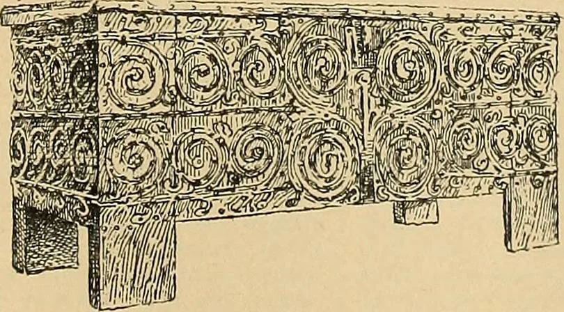 An illustration from L'arte nell'industria : lavori di legno e pastiglia, lavori di metallo, lavori di pietra, marmo, alabastro, ceramica, musaico, vetro, lavori di osso e avorio, lavori tessili, carte da parati e cuoi decorati, ricami, pizzi, cartelloni, stampe, ecc., 1907, leaf 20