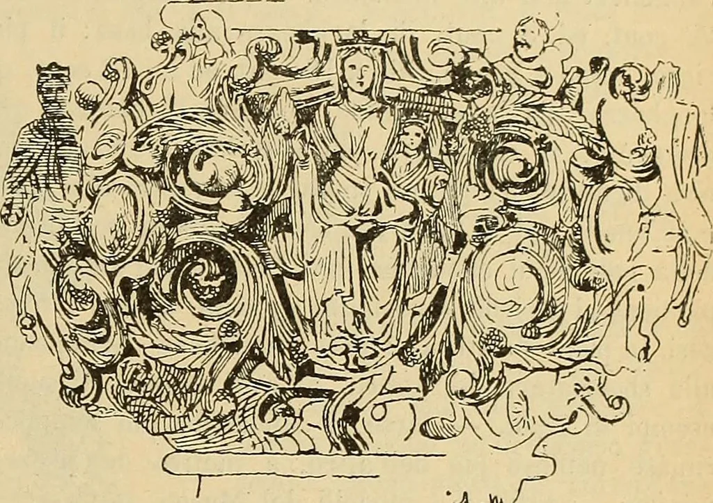 An illustration from L'arte nell'industria : lavori di legno e pastiglia, lavori di metallo, lavori di pietra, marmo, alabastro, ceramica, musaico, vetro, lavori di osso e avorio, lavori tessili, carte da parati e cuoi decorati, ricami, pizzi, cartelloni, stampe, ecc., 1907, leaf 206