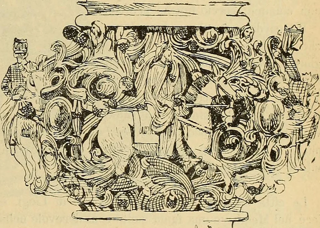 An illustration from L'arte nell'industria : lavori di legno e pastiglia, lavori di metallo, lavori di pietra, marmo, alabastro, ceramica, musaico, vetro, lavori di osso e avorio, lavori tessili, carte da parati e cuoi decorati, ricami, pizzi, cartelloni, stampe, ecc., 1907, leaf 206