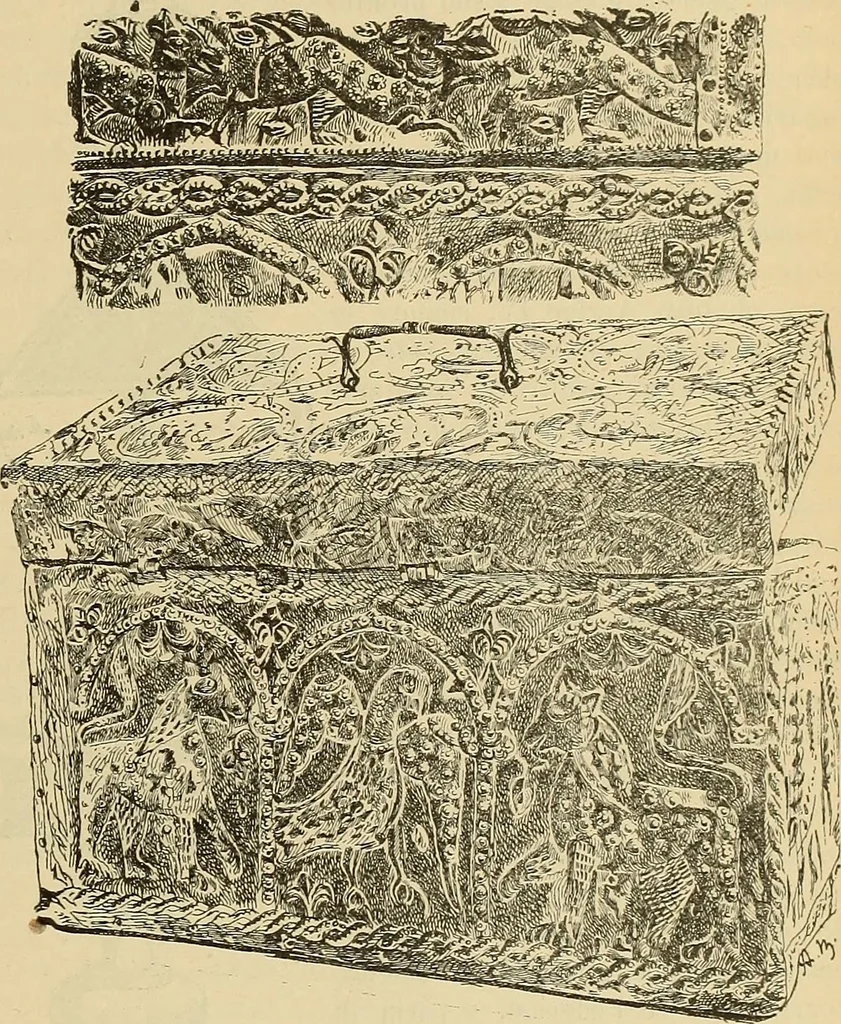 An illustration from L'arte nell'industria : lavori di legno e pastiglia, lavori di metallo, lavori di pietra, marmo, alabastro, ceramica, musaico, vetro, lavori di osso e avorio, lavori tessili, carte da parati e cuoi decorati, ricami, pizzi, cartelloni, stampe, ecc., 1907, leaf 210