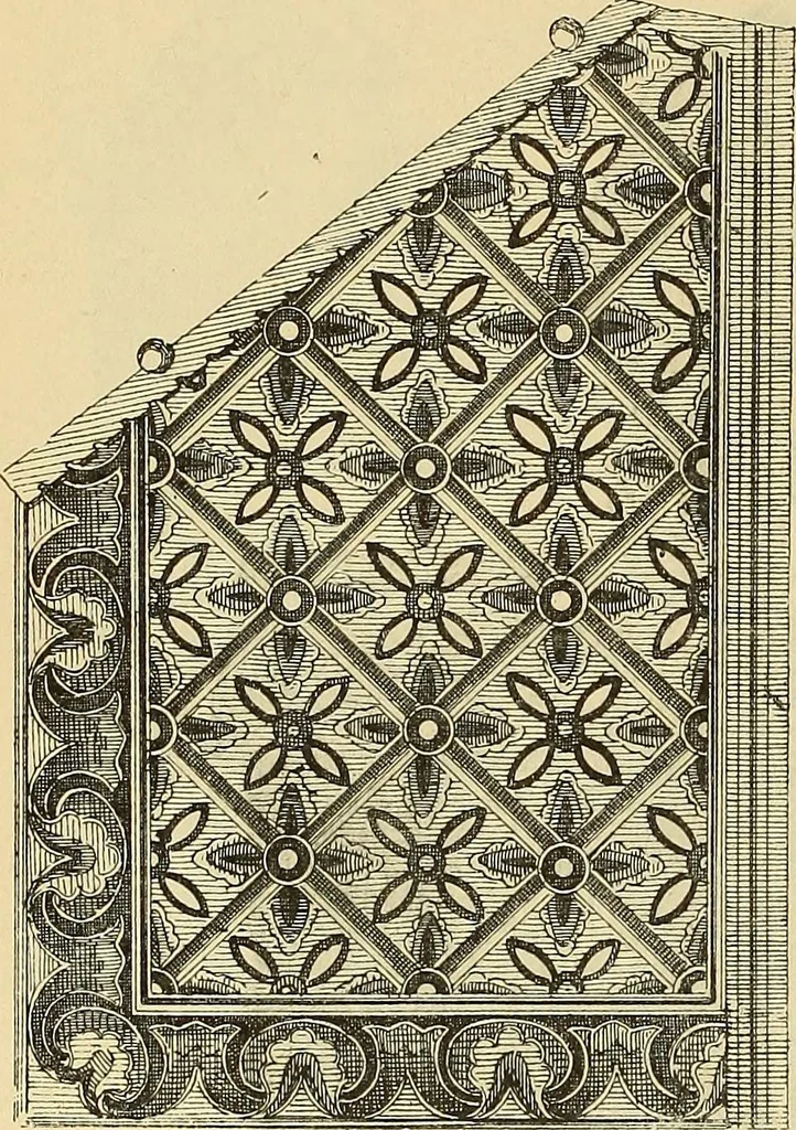 An illustration from L'arte nell'industria : lavori di legno e pastiglia, lavori di metallo, lavori di pietra, marmo, alabastro, ceramica, musaico, vetro, lavori di osso e avorio, lavori tessili, carte da parati e cuoi decorati, ricami, pizzi, cartelloni, stampe, ecc., 1907, leaf 231