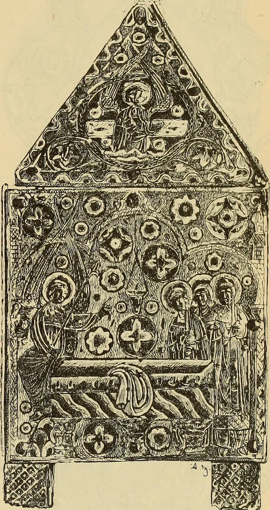 An illustration from L'arte nell'industria : lavori di legno e pastiglia, lavori di metallo, lavori di pietra, marmo, alabastro, ceramica, musaico, vetro, lavori di osso e avorio, lavori tessili, carte da parati e cuoi decorati, ricami, pizzi, cartelloni, stampe, ecc., 1907, leaf 236