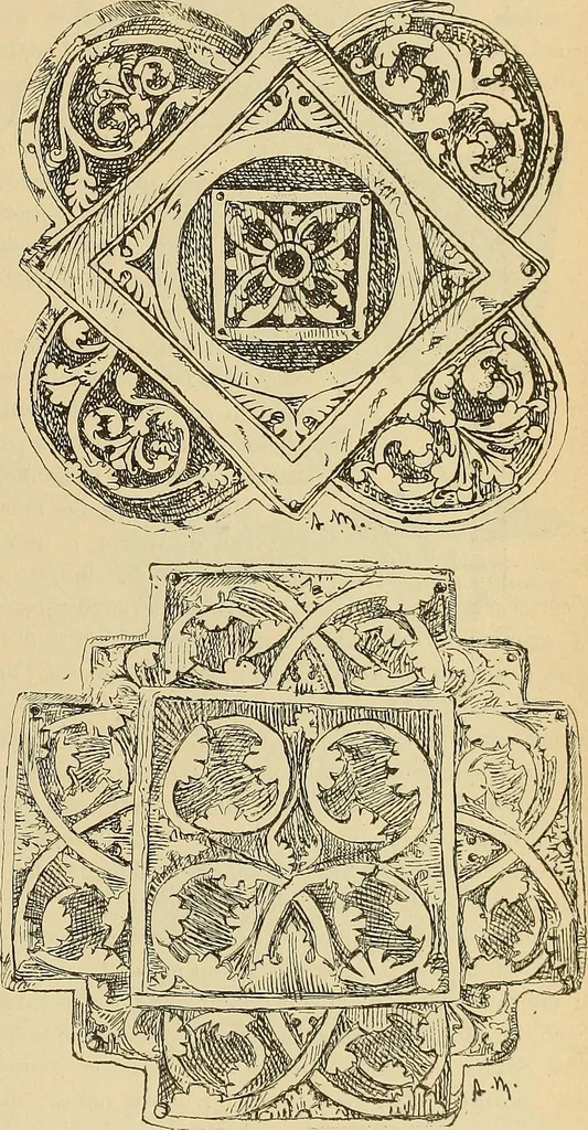 An illustration from L'arte nell'industria : lavori di legno e pastiglia, lavori di metallo, lavori di pietra, marmo, alabastro, ceramica, musaico, vetro, lavori di osso e avorio, lavori tessili, carte da parati e cuoi decorati, ricami, pizzi, cartelloni, stampe, ecc., 1907, leaf 238