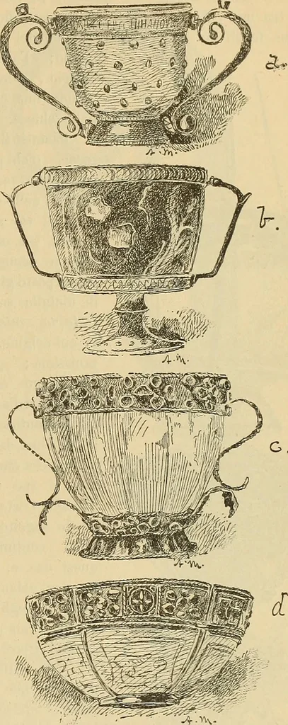 An illustration from L'arte nell'industria : lavori di legno e pastiglia, lavori di metallo, lavori di pietra, marmo, alabastro, ceramica, musaico, vetro, lavori di osso e avorio, lavori tessili, carte da parati e cuoi decorati, ricami, pizzi, cartelloni, stampe, ecc., 1907, leaf 240