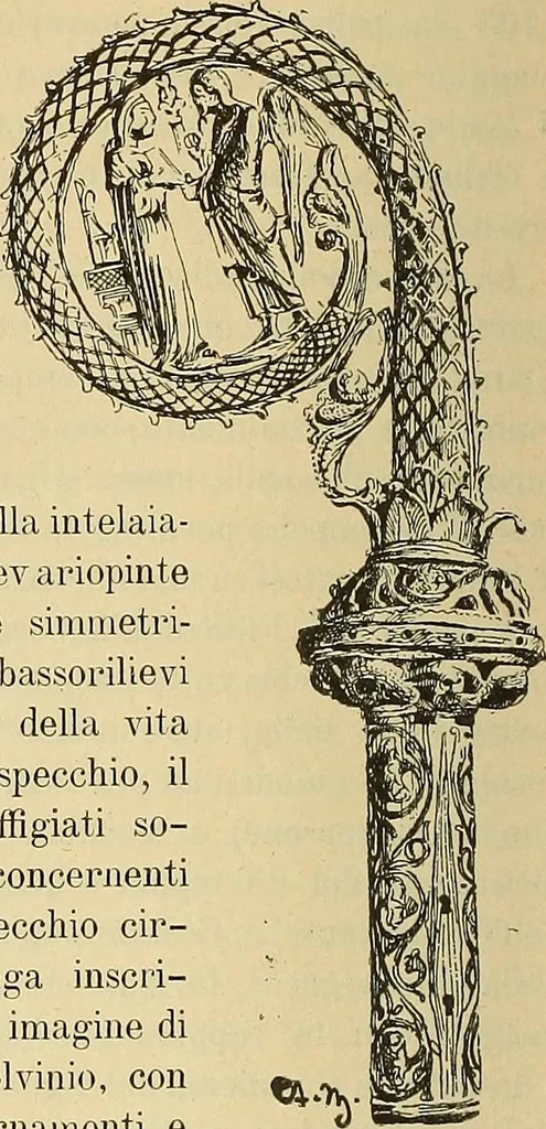 An illustration from L'arte nell'industria : lavori di legno e pastiglia, lavori di metallo, lavori di pietra, marmo, alabastro, ceramica, musaico, vetro, lavori di osso e avorio, lavori tessili, carte da parati e cuoi decorati, ricami, pizzi, cartelloni, stampe, ecc., 1907, leaf 245