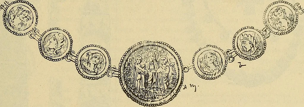 An illustration from L'arte nell'industria : lavori di legno e pastiglia, lavori di metallo, lavori di pietra, marmo, alabastro, ceramica, musaico, vetro, lavori di osso e avorio, lavori tessili, carte da parati e cuoi decorati, ricami, pizzi, cartelloni, stampe, ecc., 1907, leaf 262