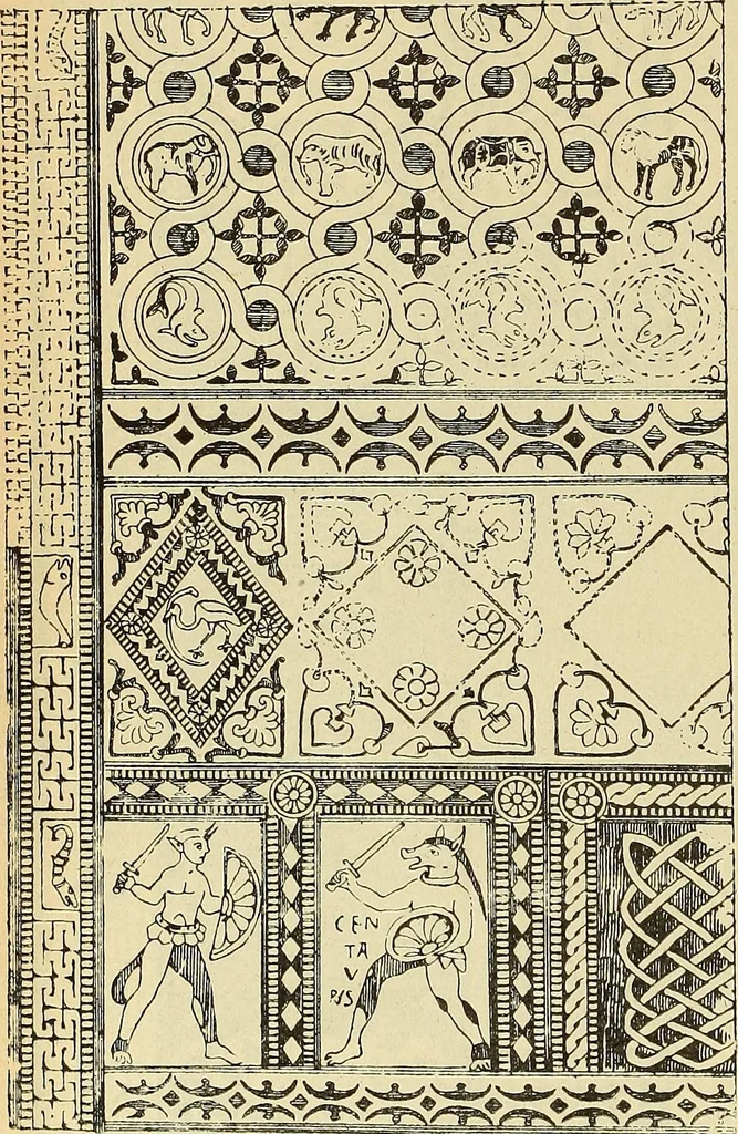 An illustration from L'arte nell'industria : lavori di legno e pastiglia, lavori di metallo, lavori di pietra, marmo, alabastro, ceramica, musaico, vetro, lavori di osso e avorio, lavori tessili, carte da parati e cuoi decorati, ricami, pizzi, cartelloni, stampe, ecc., 1907, leaf 279