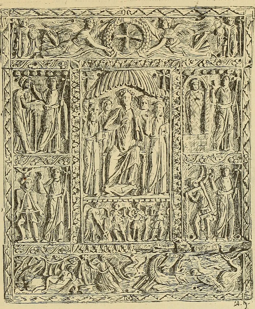 An illustration from L'arte nell'industria : lavori di legno e pastiglia, lavori di metallo, lavori di pietra, marmo, alabastro, ceramica, musaico, vetro, lavori di osso e avorio, lavori tessili, carte da parati e cuoi decorati, ricami, pizzi, cartelloni, stampe, ecc., 1907, leaf 294