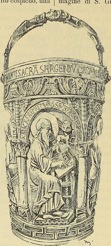 An illustration from L'arte nell'industria : lavori di legno e pastiglia, lavori di metallo, lavori di pietra, marmo, alabastro, ceramica, musaico, vetro, lavori di osso e avorio, lavori tessili, carte da parati e cuoi decorati, ricami, pizzi, cartelloni, stampe, ecc., 1907, leaf 305