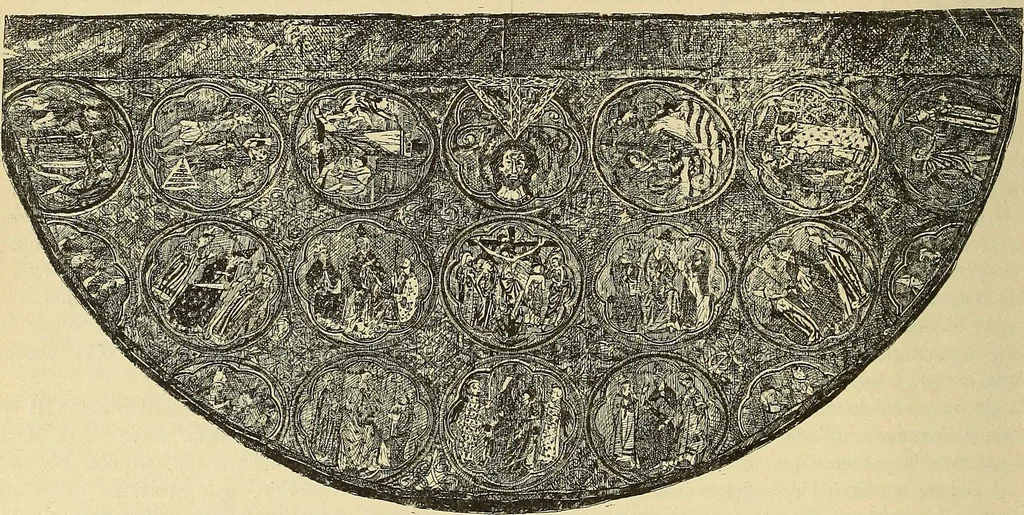 An illustration from L'arte nell'industria : lavori di legno e pastiglia, lavori di metallo, lavori di pietra, marmo, alabastro, ceramica, musaico, vetro, lavori di osso e avorio, lavori tessili, carte da parati e cuoi decorati, ricami, pizzi, cartelloni, stampe, ecc., 1907, leaf 331