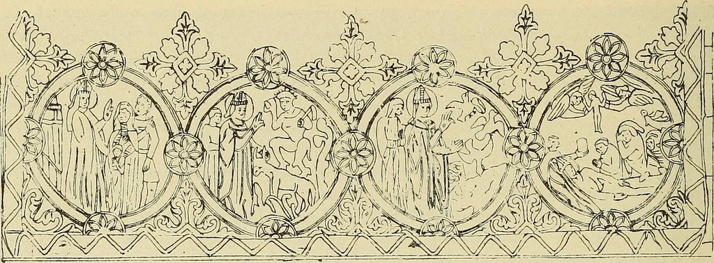 An illustration from L'arte nell'industria : lavori di legno e pastiglia, lavori di metallo, lavori di pietra, marmo, alabastro, ceramica, musaico, vetro, lavori di osso e avorio, lavori tessili, carte da parati e cuoi decorati, ricami, pizzi, cartelloni, stampe, ecc., 1907, leaf 333