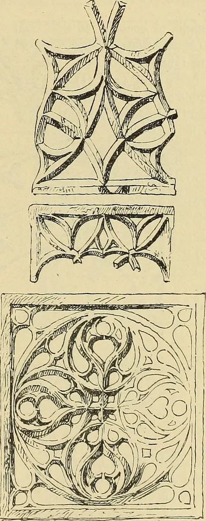 An illustration from L'arte nell'industria : lavori di legno e pastiglia, lavori di metallo, lavori di pietra, marmo, alabastro, ceramica, musaico, vetro, lavori di osso e avorio, lavori tessili, carte da parati e cuoi decorati, ricami, pizzi, cartelloni, stampe, ecc., 1907, leaf 350