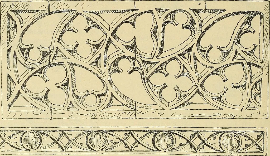 An illustration from L'arte nell'industria : lavori di legno e pastiglia, lavori di metallo, lavori di pietra, marmo, alabastro, ceramica, musaico, vetro, lavori di osso e avorio, lavori tessili, carte da parati e cuoi decorati, ricami, pizzi, cartelloni, stampe, ecc., 1907, leaf 351