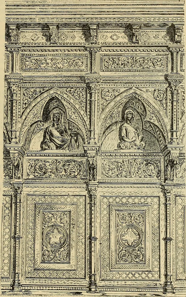 An illustration from L'arte nell'industria : lavori di legno e pastiglia, lavori di metallo, lavori di pietra, marmo, alabastro, ceramica, musaico, vetro, lavori di osso e avorio, lavori tessili, carte da parati e cuoi decorati, ricami, pizzi, cartelloni, stampe, ecc., 1907, leaf 362