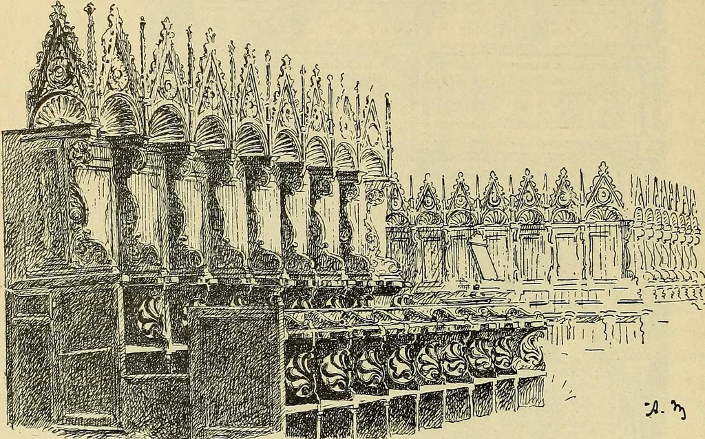 An illustration from L'arte nell'industria : lavori di legno e pastiglia, lavori di metallo, lavori di pietra, marmo, alabastro, ceramica, musaico, vetro, lavori di osso e avorio, lavori tessili, carte da parati e cuoi decorati, ricami, pizzi, cartelloni, stampe, ecc., 1907, leaf 363