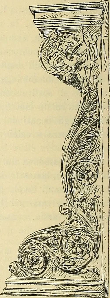 An illustration from L'arte nell'industria : lavori di legno e pastiglia, lavori di metallo, lavori di pietra, marmo, alabastro, ceramica, musaico, vetro, lavori di osso e avorio, lavori tessili, carte da parati e cuoi decorati, ricami, pizzi, cartelloni, stampe, ecc., 1907, leaf 365