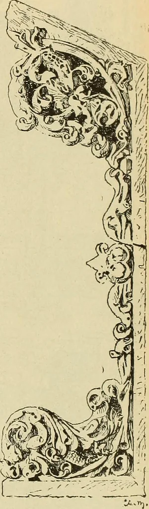 An illustration from L'arte nell'industria : lavori di legno e pastiglia, lavori di metallo, lavori di pietra, marmo, alabastro, ceramica, musaico, vetro, lavori di osso e avorio, lavori tessili, carte da parati e cuoi decorati, ricami, pizzi, cartelloni, stampe, ecc., 1907, leaf 366