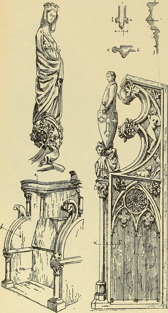An illustration from L'arte nell'industria : lavori di legno e pastiglia, lavori di metallo, lavori di pietra, marmo, alabastro, ceramica, musaico, vetro, lavori di osso e avorio, lavori tessili, carte da parati e cuoi decorati, ricami, pizzi, cartelloni, stampe, ecc., 1907, leaf 371
