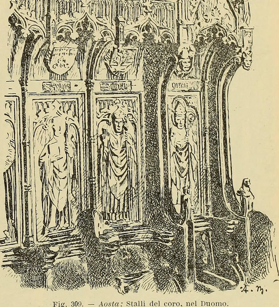 An illustration from L'arte nell'industria : lavori di legno e pastiglia, lavori di metallo, lavori di pietra, marmo, alabastro, ceramica, musaico, vetro, lavori di osso e avorio, lavori tessili, carte da parati e cuoi decorati, ricami, pizzi, cartelloni, stampe, ecc., 1907, leaf 374